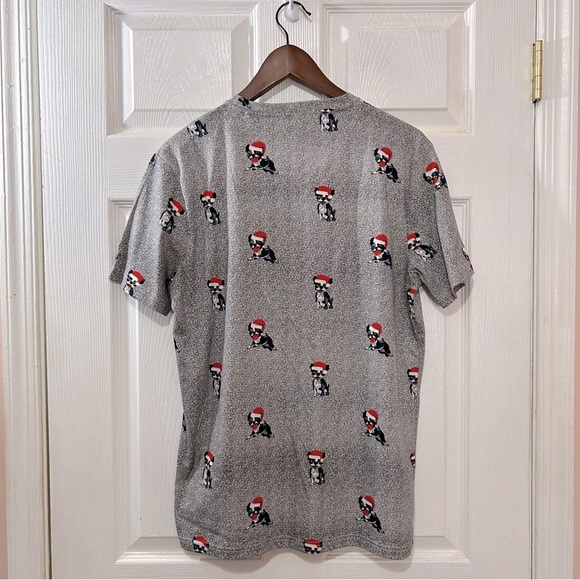 Denim & Flower Ricky Singh Men's Holiday Pug Dog Shirt Gray Red Size Medium - Picture 7 of 7